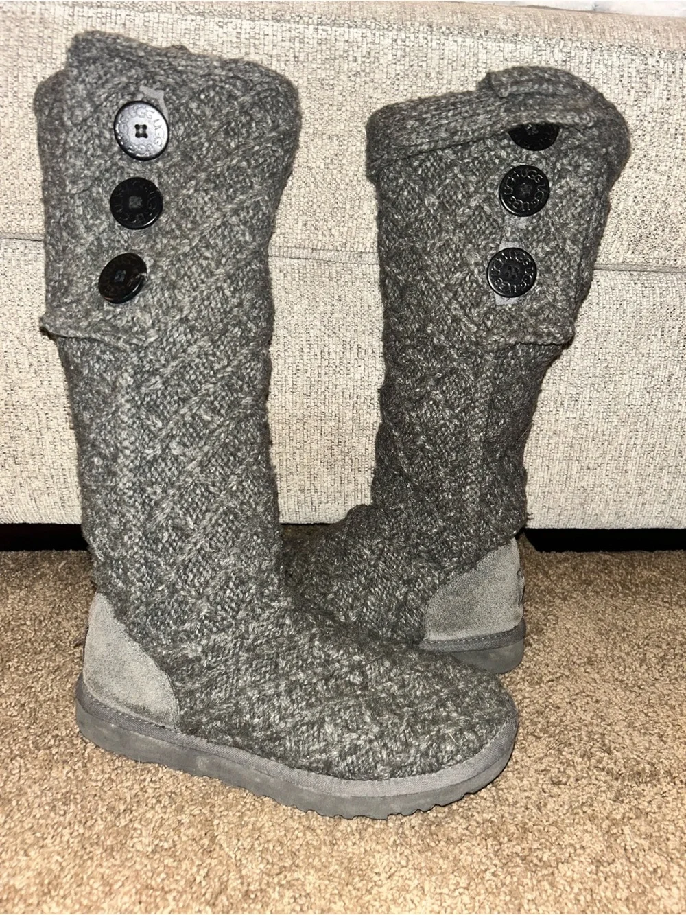 UGG Over-the-Knee Twisted Cable Knit Boots in Gray Size 8